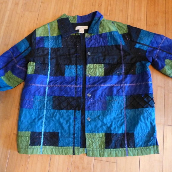 C.L.O.T.HES  MOD JACKET BLOUSE BLUES GREENS  XL - Picture 1 of 4